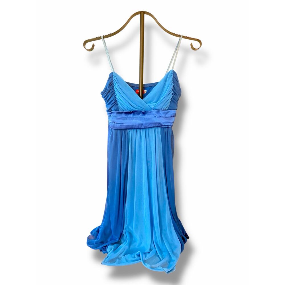 Ruby Rox Blue Ombre Chiffon Empire Waist Cocktail Dress Bow Back Size M